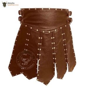MENS BROWN LEATHER GLADIATOR KILT – K6