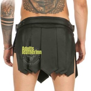 Mens Real Leather Black Roman Gladiator Kilt Gothic Belt and Buckles Kilt LARP