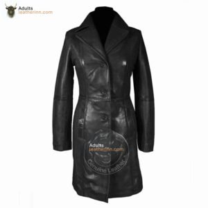 Womens Black Beautiful LAMBS LEATHER Ladies Steampunk GOTH Style Trench Coat T16