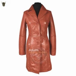 Womens Brown Beautiful LAMBS LEATHER Ladies Steampunk GOTH Style Trench Coat T16