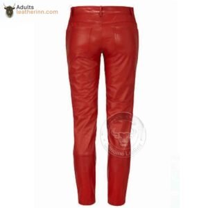 Women's Real Sheep Red Leather Pants Genuine Leggings High Waist Slim Fit Pants