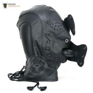 Genuine Handmade Leather Gimp Mask Air Tight Hood with Blindfolds and Mouth Gag Bondage