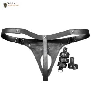 Mens Underwear Real Leather Jockstraps Cod Piece Thong Jock Studded with Rings