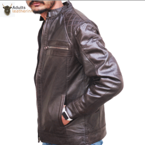 Diamond Cut Canvas jacket Real Sheep Leather Zipper style