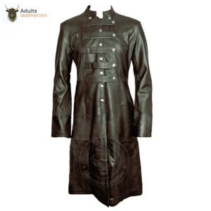 Mens Black Cowhide Leather Long Matrix Trench Coat Goth Steampunk Van Helsing Gothic Trench Coat New