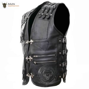 Mens Genuine Black Leather Motorcycle Vest Club wear Biker Rider Motorbike Vest