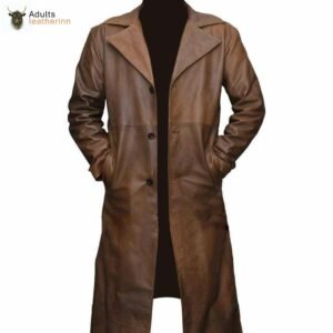 Mens Long Coat Genuine Leather Trench Coat Rain Coat Distressed Men Over Coat