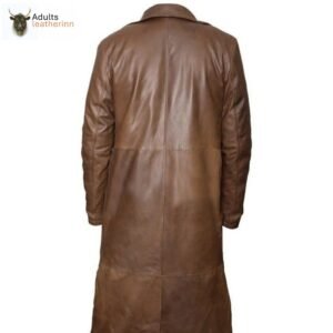 Mens Long Coat Genuine Leather Trench Coat Rain Coat Distressed Men Over Coat