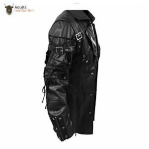 Mens REAL Black Leather Goth Matrix Trench Coat Steampunk Gothic T18 BLACK