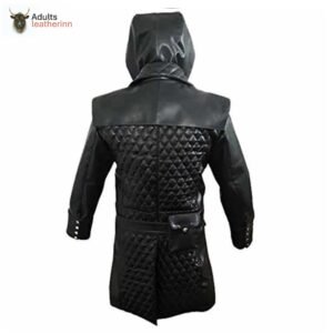 Mens Black Cowhide Leather Matrix Goth Trench Coat Gothic Trench Coat Steampunk Gothic T23 BLACK