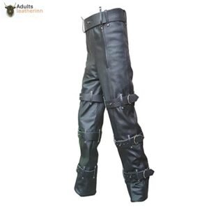 Black Leather Locking Bondage Chastity Jeans With Rear Zip – CJ