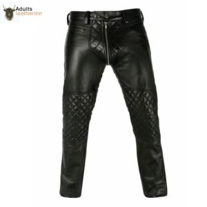 Men's Bikers Pants Trouser Real Sheep Leather Quilted Panel Gay Interest Pants