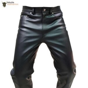 Mens Black Cow Leather Sleek and Sexy 501 Style Jeans BLUF Pants Bikers Trousers