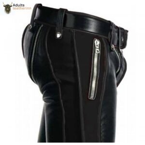 Mens Black Cowhide Leather Bondage Jeans BLUF Breeches Trousers Pants Bikers Jeans