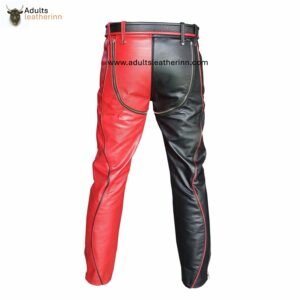 Mens Black and Red Leather Heavy Duty Bondage Pants New Style Jeans BLUF