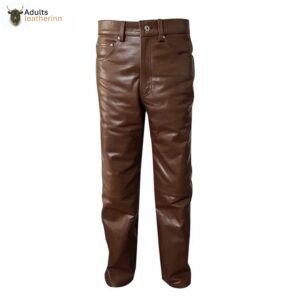 Mens Brown Cow Leather Sleek and Sexy 501 Style Jeans BLUF Pants Bikers Trousers