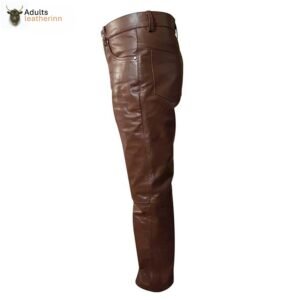 Mens Brown Cow Leather Sleek and Sexy 501 Style Jeans BLUF Pants Bikers Trousers