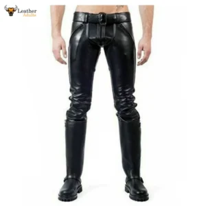 Men's Leather Pants Double Zip Jean Trousers Breeches BLUF lederhosen Lederjeans
