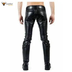Men's Leather Pants Double Zip Padded Jeans Trousers Breeches BLUF Leder Jeans