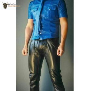 Mens Real Cowhide Leather Pants Double Zipped Jean Trousers BLUF Pants Bikers