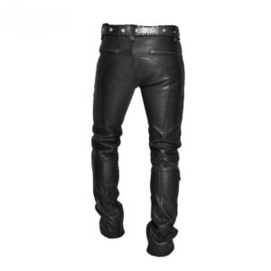 Mens Real Leather Bikers Pants Quilted Panels Slim Fit Bikers Leather Trousers BLUF Pants