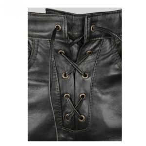 Men's Real Leather Bikers Pants Side and Front Laces Up Bikers Pants Trousers