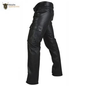 Men's Real Leather Pants Cargo Pockets Pants Bikers Leather Trousers