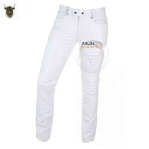 Men's White Genuine Leather Seamless Skinny Pants Five pockets Jeans Style Premium Kink Trousers