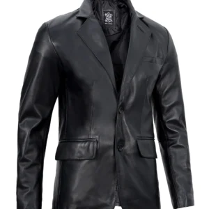 Mens Two Button Cognac Wax Leather Blazer
