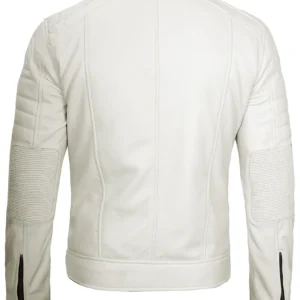 Mens Off White Cafe Racer Real Leather Jacket