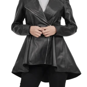 Clarissa Womens Black Asymmetrical Peplum Leather Jacket