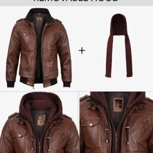 Edinburgh Mens Black Bomber Leather Jacket - Removable Hood