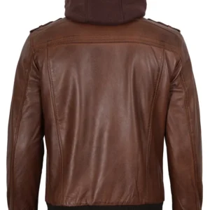 Edinburgh Mens Black Bomber Leather Jacket - Removable Hood