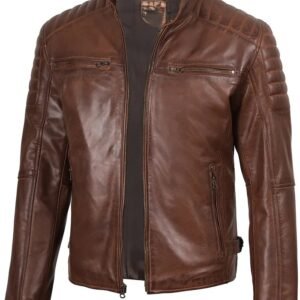Men’s Black Cafe Racer Style Leather Jacket | Padded Shoulders