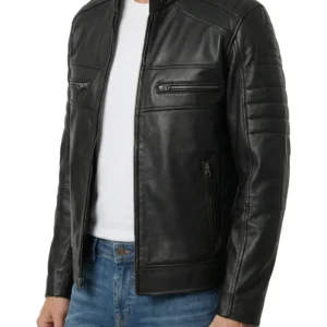 Mens Off White Cafe Racer Real Leather Jacket