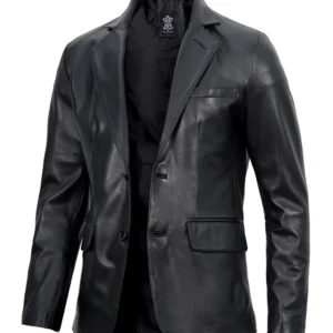 Mens Two Button Cognac Wax Leather Blazer