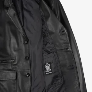 Men's Black Three Button Lambskin Leather Blazer
