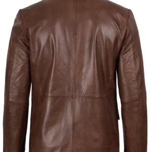 Mens Two Button Cognac Wax Leather Blazer