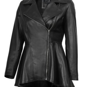 Clarissa Womens Black Asymmetrical Peplum Leather Jacket