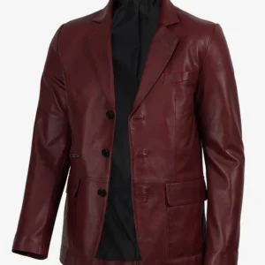 Men's Black Three Button Lambskin Leather Blazer