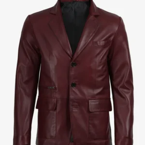 Men's Black Three Button Lambskin Leather Blazer