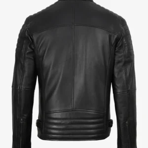 Men’s Black Cafe Racer Style Leather Jacket | Padded Shoulders