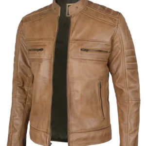 Mens Off White Cafe Racer Real Leather Jacket