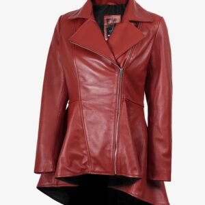 Clarissa Womens Black Asymmetrical Peplum Leather Jacket