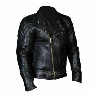 Men Genioun Real Leather Quilted Panels Bikers Jacket Thick Cow Leather Bikers Jacket