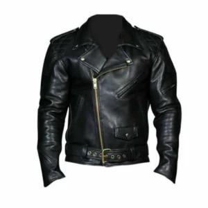 Men Genioun Real Leather Quilted Panels Bikers Jacket Thick Cow Leather Bikers Jacket