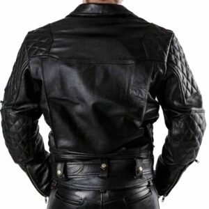Men's Genioun Real Cowhide Leather Quilted Panels Bikers Jacket Thick Cow Leather BLUF Bikers Jacket