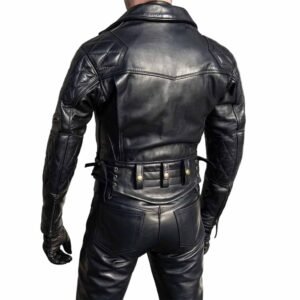 Men Genioun Real Cowhide Leather Quilted Panels Bikers Jacket Thick Cow Leather Bikers Jacket