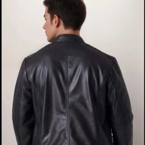 Men Club Night Classic Leather Jacket Genuine Leather Black Fashion Jacket Zipper Pockets