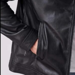 Men Club Night Classic Leather Jacket Genuine Leather Black Fashion Jacket Zipper Pockets